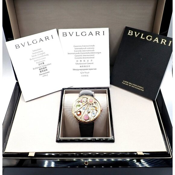 Bulgari Mediterranian Eden 18k Rose Gold Diamond Color Stone MOP Watch Box Paper - Picture 4 of 15